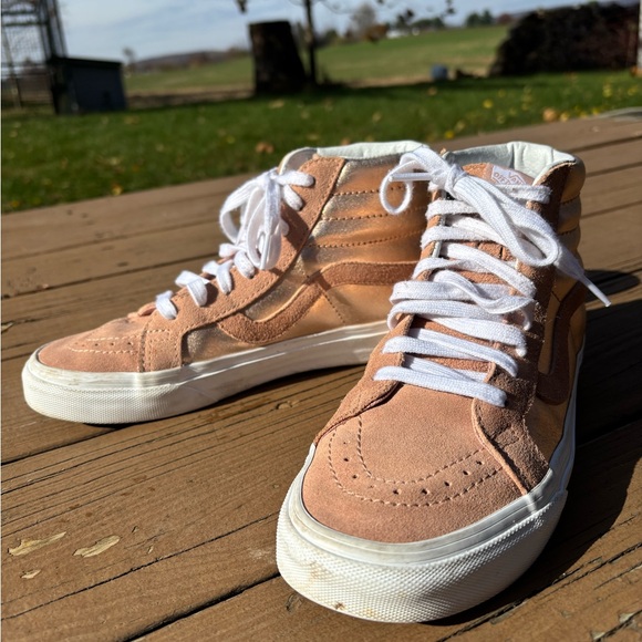 Vans Sk8-Hi Women’s 7.5 Rose Gold Shimmer Suede High Top Sneakers - Picture 2 of 6